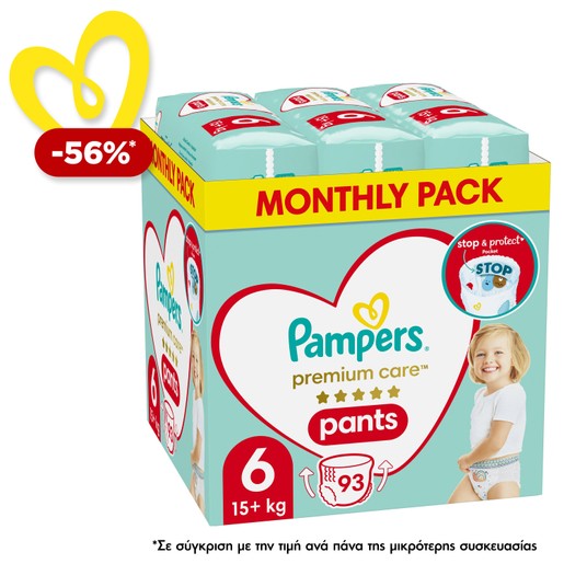 Pampers Premium Care Pants Monthly Pack No6 (15+kg) 93 πάνες Pampers Premium Care Pants Monthly Pack No6 (15+kg) 93 πάνες