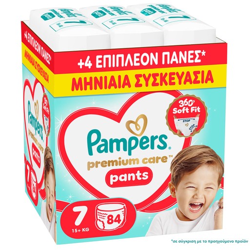 Pampers Premium Care Pants Monthly Pack No7 (15+kg) Πάνες Βρακάκι 84 Τεμάχια