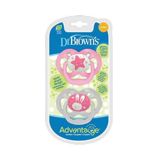 Dr.Brown\'s Advantage 6-18m Πιπίλα Σιλικόνης Νυχτός Ροζ PA22003, 2 Τεμάχια Dr.Brown\'s Advantage 6-18m Πιπίλα Σιλικόνης Νυχτός Ροζ PA22003, 2 Τεμάχια