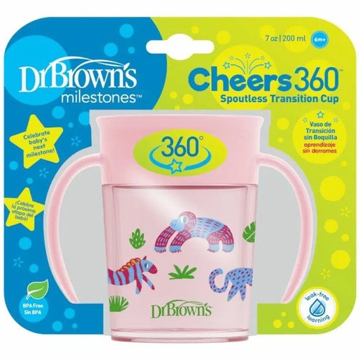 Dr Brown\'s Milestones Cheers 360 Spoutless Transition Cup 6m+, 200ml, Κωδ TC71006 - Ροζ