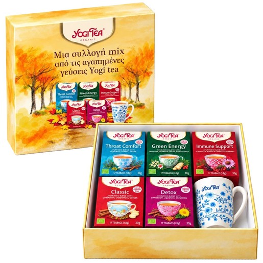 Yogi Tea Promo Teabags Throat Comfort (17x1,9g), Green Energy (17x1,8g), Immune Support (17x1,8g), Classic (17x2,2g), Detox (17x1,8g) & Δώρο Ceramic Mug