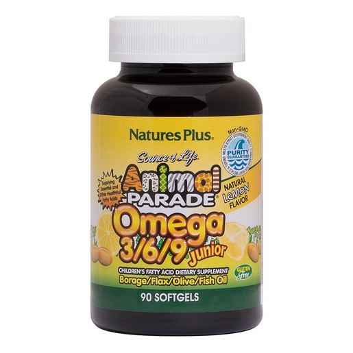Natures Plus Animal Parade Omega 3 6 9 Junior Συμπλήρωμα Διατροφής με Ω 3 6 9 για Παδιά με Γεύση Λεμόνι, 90 Gummies