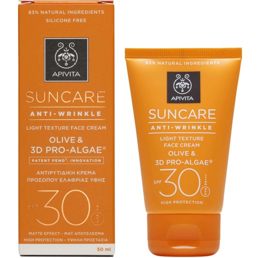 Apivita Suncare Anti-Wrinkle Light Texture Face Cream With Olive & 3D Pro-Algae Spf30, 50ml Apivita Suncare Anti-Wrinkle Light Texture Face Cream With Olive & 3D Pro-Algae Spf30, 50ml