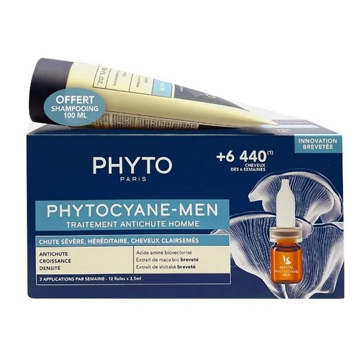 Phyto Πακέτο Προσφοράς Phytocyane Anti-Hair Loss Treatment for Men 12x3,5ml & Δώρο Phytocyane Men Invigorating Shampoo Anti-Hair Loss 100ml
