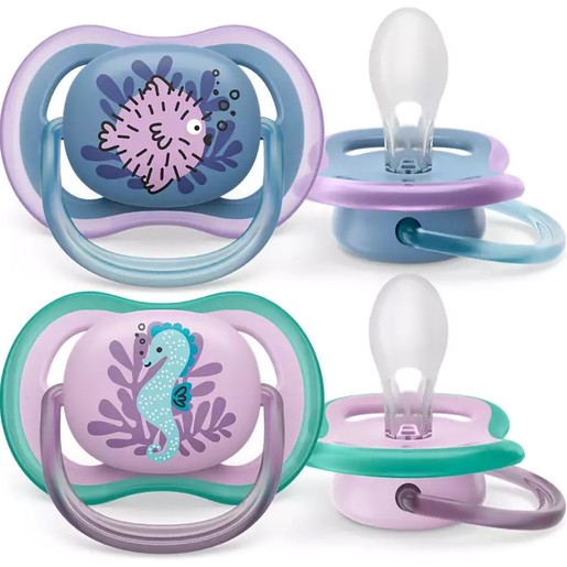 Philips Avent Ultra Air Silicone Soother 6-18m Μπλε - Λιλά 2 Τεμάχια, Κωδ SCF085/61