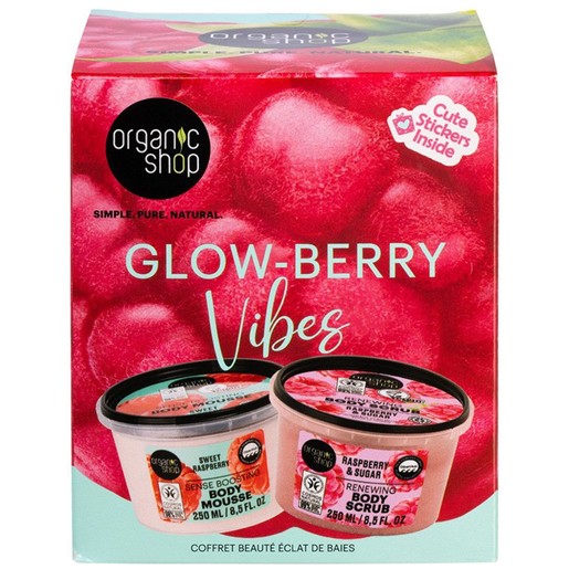 Organic Shop Promo Glow-Berry Vibes Raspberry & Sugar Renewing Body Scrub 250ml & Sweet Raspberry Sense Boosting Body Mousse 250ml
