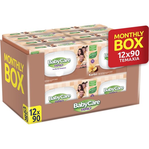 BabyCare Familly Karite Wipes Monthly Box 1080 Τεμάχια (12x90 Τεμάχια)