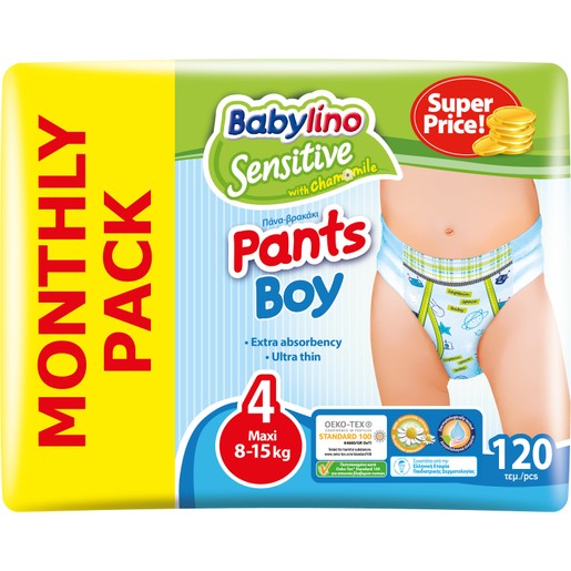 Babylino Πακέτο Προσφοράς Sensitive Pants Boy Maxi No4 (8-15kg) 6x20 πάνες Babylino Πακέτο Προσφοράς Sensitive Pants Boy Maxi No4 (8-15kg) 6x20 πάνες
