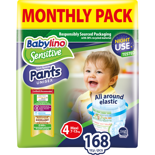 Babylino Sensitive Pants Unisex Monthly Pack No4 Maxi (7-13kg) 168 πάνες Babylino Sensitive Pants Unisex Monthly Pack No4 Maxi (7-13kg) 168 πάνες