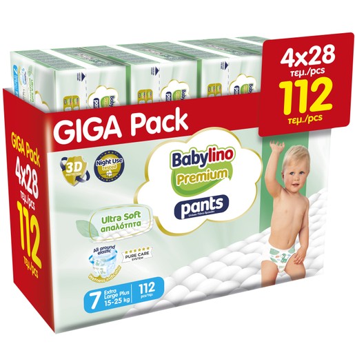 Σετ Babylino Premium Ultra Soft Pants Νο7 Extra Large Plus (15-25kg) 112 Τεμάχια (4x28 Τεμάχια)