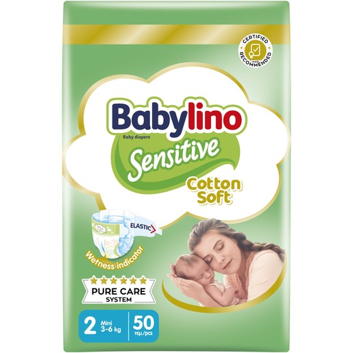 Babylino Sensitive Cotton Soft Value Pack Mini Νο2 (3-6kg) Βρεφικές Πάνες 50 Τεμάχια