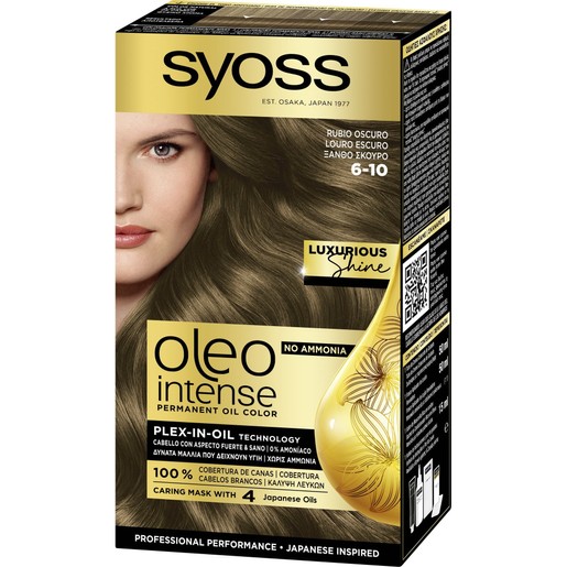 Syoss Oleo Intense Permanent Oil Hair Color Kit 1 Τεμάχιο - 6-10 Ξανθό Σκούρο