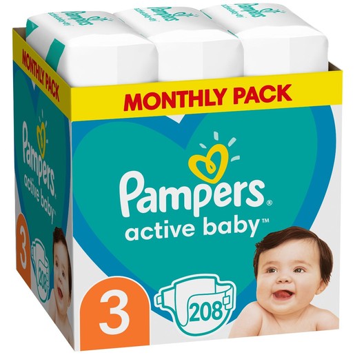Pampers Active Baby Monthly Pack Νο3 (6-10 kg) 208 πάνες