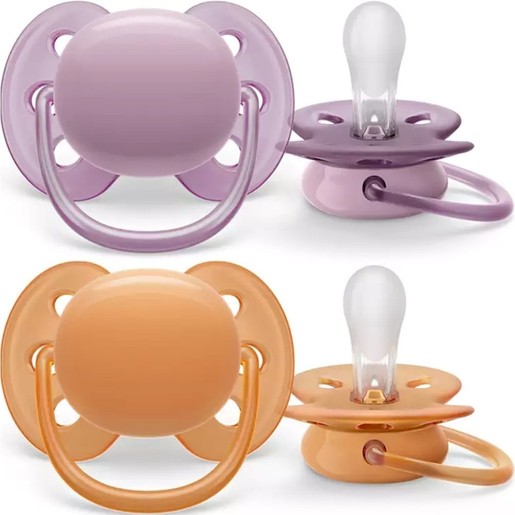 Philips Avent Ultra Soft Silicone Soother 6-18m Πορτοκαλί - Μωβ 2 Τεμάχια, Κωδ SCF091/34