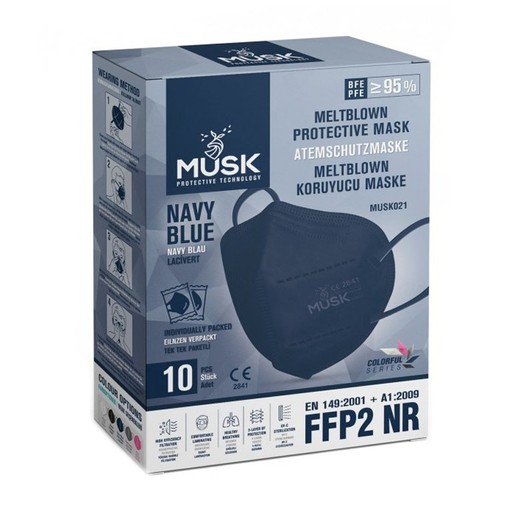 Musk Meltblown Protective Mask FFP2 NR Προστατευτική, Αποστειρωμένη Μάσκα μιας Χρήσης σε Μπλε Χρώμα 10 Τεμάχια Musk Meltblown Protective Mask FFP2 NR Προστατευτική, Αποστειρωμένη Μάσκα μιας Χρήσης σε Μπλε Χρώμα 10 Τεμάχια