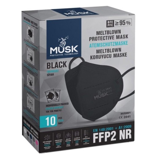 Musk Meltblown Protective Mask FFP2 NR Προστατευτική, Αποστειρωμένη Μάσκα μιας Χρήσης σε Μαύρο Χρώμα 10 Τεμάχια Musk Meltblown Protective Mask FFP2 NR Προστατευτική, Αποστειρωμένη Μάσκα μιας Χρήσης σε Μαύρο Χρώμα 10 Τεμάχια