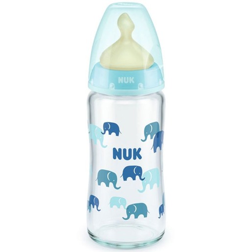 Nuk First Choice Plus Glass Temperature Control Latex Medium 0-6m 240ml - Μπλε