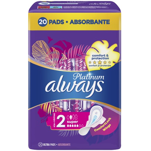 Always Platinum Long Ultra Pads with Comfortlock Wings Size 2, 20 Τεμαχια Always Platinum Long Ultra Pads with Comfortlock Wings Size 2, 20 Τεμαχια