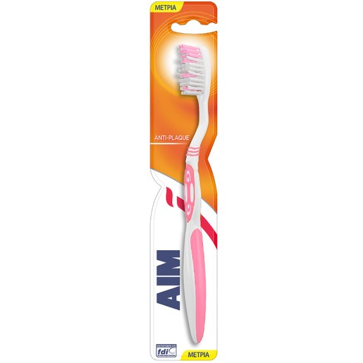 Aim Antiplaque Medium Toothbrush 1 Τεμάχιο - Ροζ