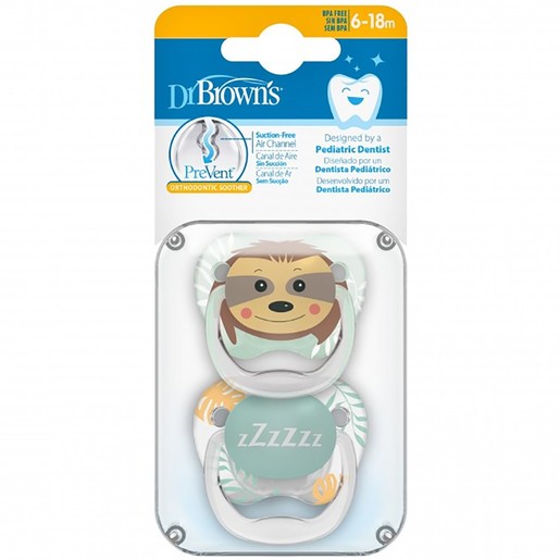 Dr. Brown’s PreVent Glow in the Dark Orthodontic Silicone Soother 6-18m 2 Τεμάχια - Πράσινο / Διάφανο