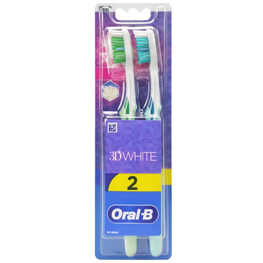 Oral-B 3D White Duo Medium Toothbrush 2 Τεμάχια - Λαχανί / Γαλάζιο