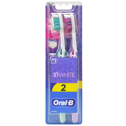 Oral-B 3D White Duo Medium Toothbrush 2 Τεμάχια - Τιρκουάζ / Μωβ