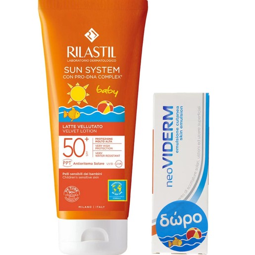 Rilastil Πακέτο Προσφοράς Sun System Baby Velvet Lotion Spf50+, 200ml & Δώρο Epsilon Health Neoviderm Skin Emulsion 30ml