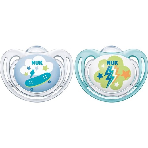 Nuk Freestyle Silicon Soother 0-6m 2 Τεμάχια Κωδ 10570096 - Διάφανο / Γαλάζιο