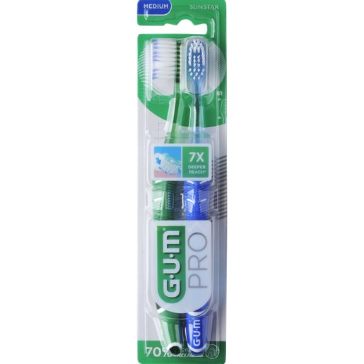 Gum Pro Medium Toothbrush 2 Τεμάχια Κωδ 1528, Πράσινο - Μπλε