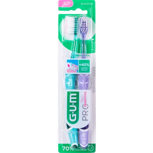 Gum Pro Sensitive Ultra Soft Toothbrush 2 Τεμάχια Κωδ 510, Πετρόλ - Μωβ