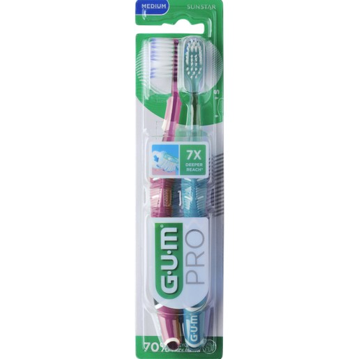Gum Pro Medium Toothbrush 2 Τεμάχια Κωδ 1528, Ροζ - Πετρόλ
