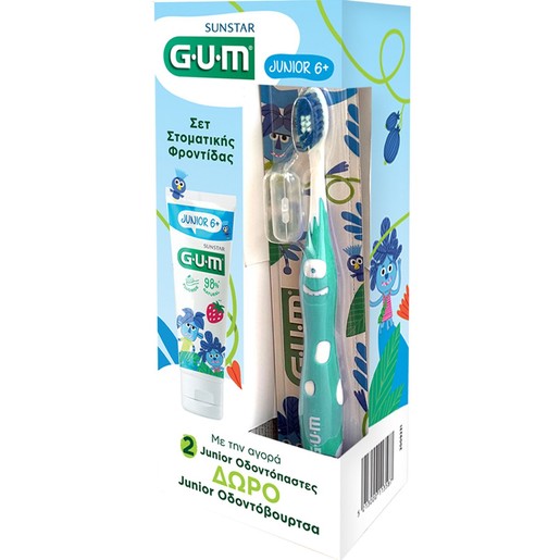 Gum Promo Junior Toothpaste 6+ Years 100ml (2x50ml) & Δώρο Gum Junior 6+ Years Soft Toothbrush 1 Τεμάχιο - Σιελ