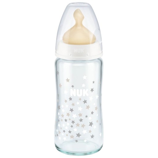 Nuk First Choice Plus Glass Temperature Control Latex Medium 0-6m 240ml, Κωδ 10745122 - Λευκό