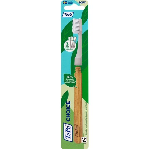 Tepe Choice Soft Toothbrush with Reusable Wooden Handle & Plant Based Brush Heads 1 Τεμάχιο - Γκρι