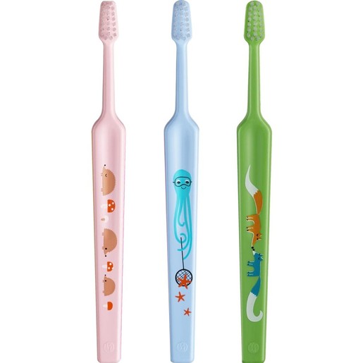 Tepe Kids Mini Extra Soft Toothbrush 0-3 Years 3 Τεμάχια, Ροζ - Γαλάζιο - Πράσινο