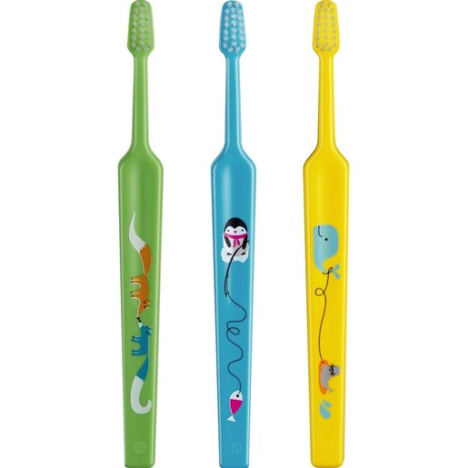 Tepe Kids Mini Extra Soft Toothbrush 0-3 Years 3 Τεμάχια, Πράσινο - Μπλε - Κίτρινο