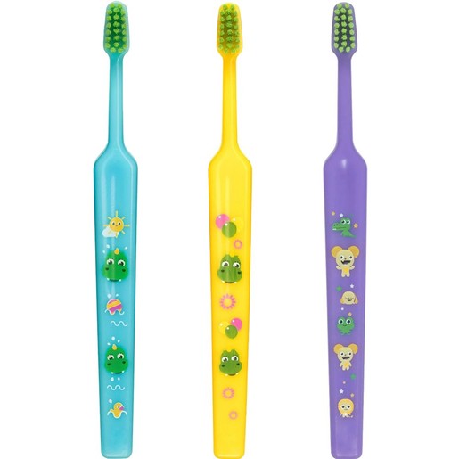 Tepe Good Mini Extra Soft Toothbrush Bolibompa 0-3 Years 3 Τεμάχια - Γαλάζιο / Κίτρινο / Μωβ