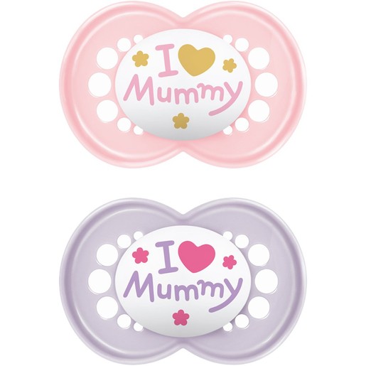 Mam Original Ι Love Mummy Silicone Soother 6-16m 2 Τεμάχια, Κωδ 170SG1C - Ροζ / Μωβ