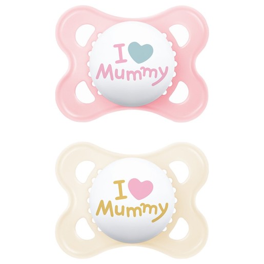 Mam Original Ι Love Mommy Silicone Soother 2-6m 2 Τεμάχια, Κωδ 115SG1c - Ροζ / Κρεμ