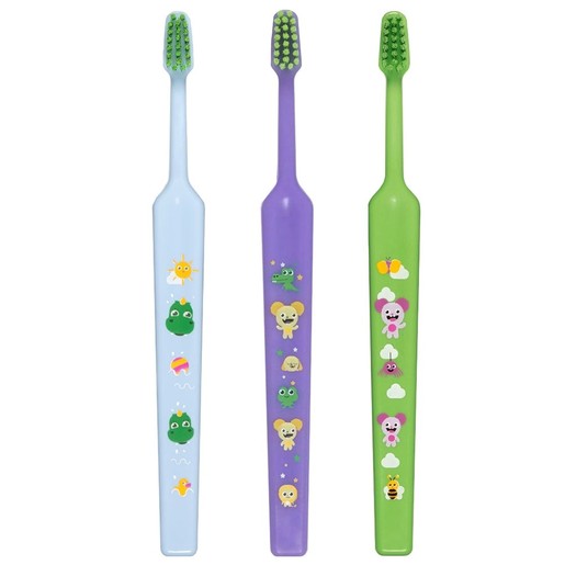 Tepe Good Mini Extra Soft Toothbrush Bolibompa 0-3 Years 3 Τεμάχια - Γαλάζιο / Μωβ / Πράσινο