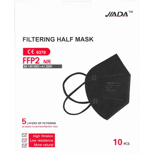 Jiada Filtering Half Mask FFP2 NR, 10 Τεμάχια - Μαύρο