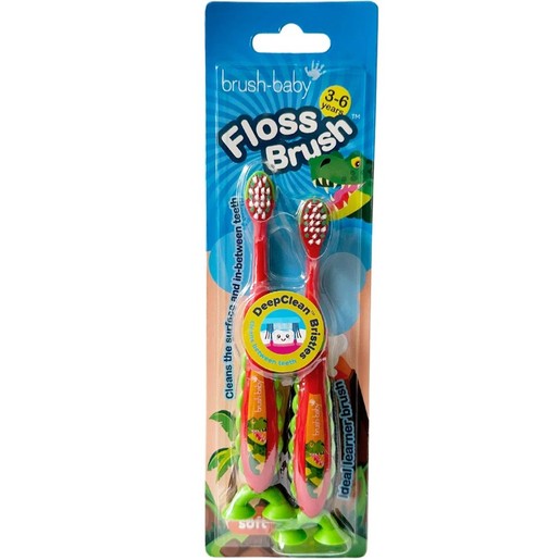 Brush-Baby Floss Brush Kids Toothbrush 3-6 Years, 2 Τεμάχια - Δεινόσαυρος