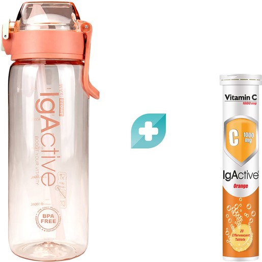 IgActive Promo Vitamin C 1000mg 20 Effer.tabs & Δώρο Sport Water Bottle 500ml 1 Τεμάχιο - Orange