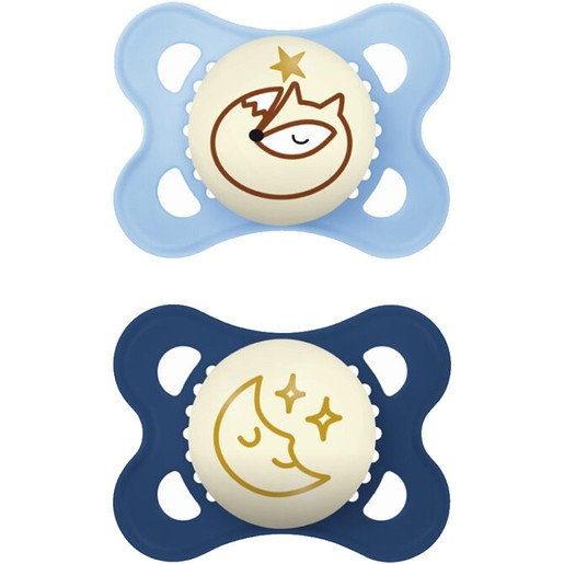 Mam Original Night Silicone Soother 2-6m 2 Τεμάχια, Κωδ 110SBc - Γαλάζιο / Μπλε
