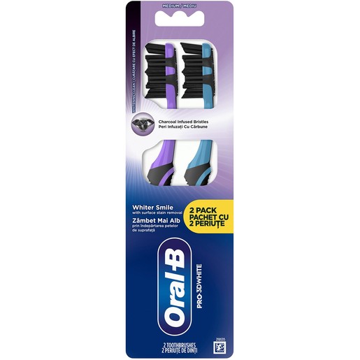 Oral-B Pro 3D White Charcoal Medium Toothbrush 2 Τεμάχια - Μπλε - Μωβ
