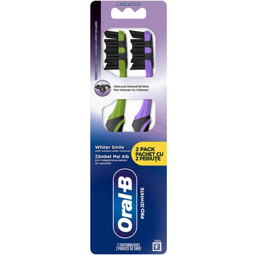 Oral-B Pro 3D White Charcoal Medium Toothbrush 2 Τεμάχια - Μωβ - Πράσινο