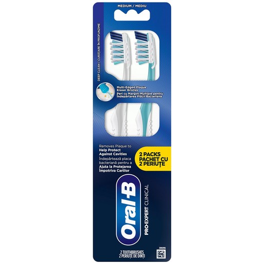 Oral-B Pro Expert Clinical Medium Toothbrush 2 Τεμάχια - Γαλάζιο - Ζαχαρί
