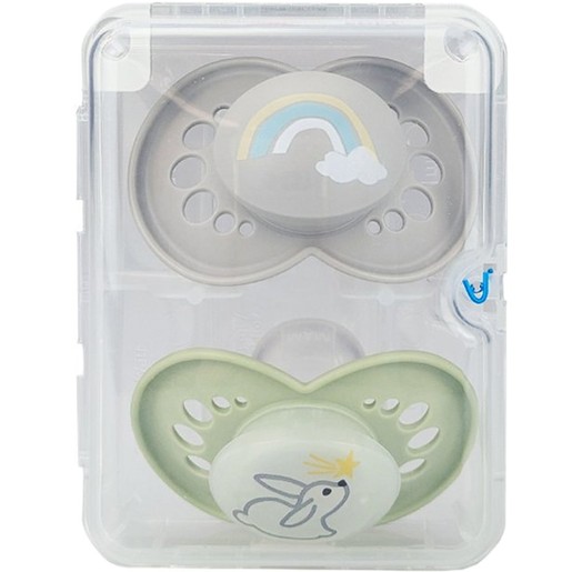 Mam Day & Night Silicone Soother 16m+ 2 Τεμάχια - Γκρι / Πράσινο