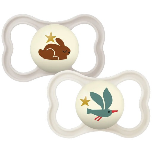 Mam Supreme Night Silicone Soother 16m+ Κωδ 298S, 2 Τεμάχια - Γκρι / Ζαχαρί