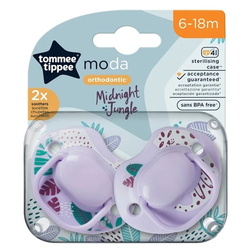 Tommee Tippee Moda Orthodontic Midnight Jungle Silicone Soother 6-18m, 2 Τεμάχια - Λιλά / Λιλά